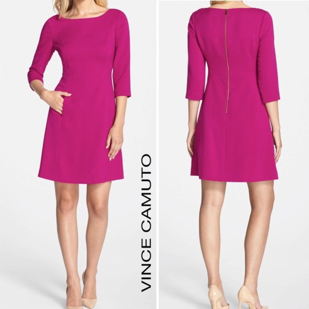 Vince Camuto Magenta Crepe A Line Work Dress sz 8